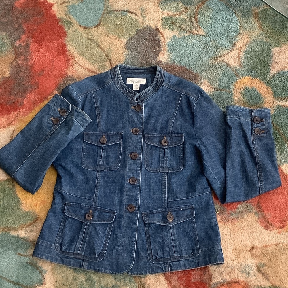 Casual Corner Denim Blue Jean Jacket with Button Details